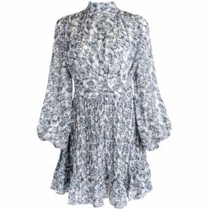 Ivy City Brynley Blue Floral Toile Pleated Mini Dress Long Sleeve Sz 3X